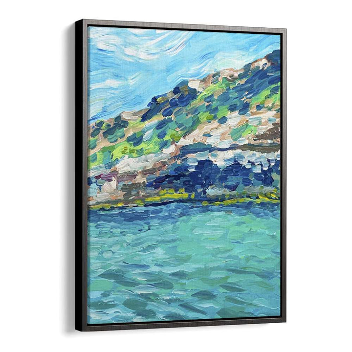 Breathtaking PALMA, LANDSCAPE PAINTINGS in a black floater frame, perfect for enhancing your living space.