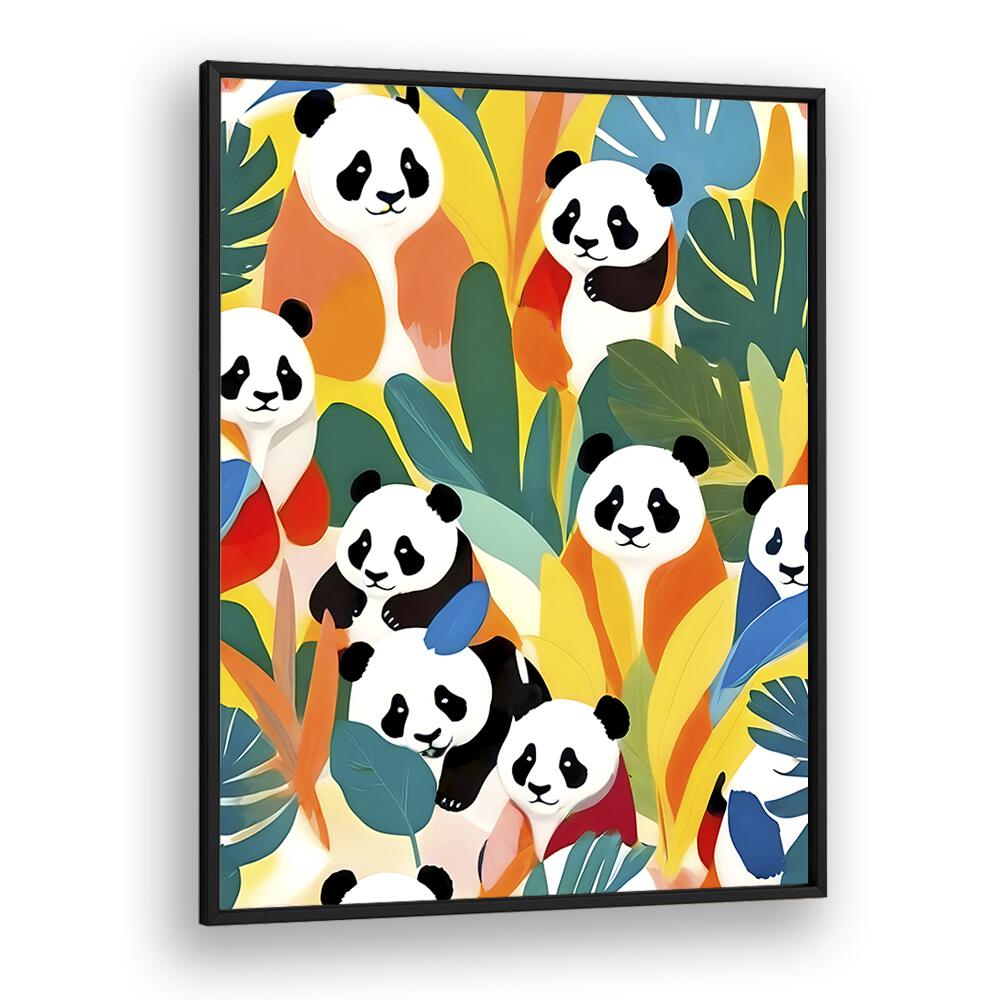 Vibrant Pandas A Tropical, kids room paintings by Uma Gokhale, showcasing playful pandas in lush greenery.