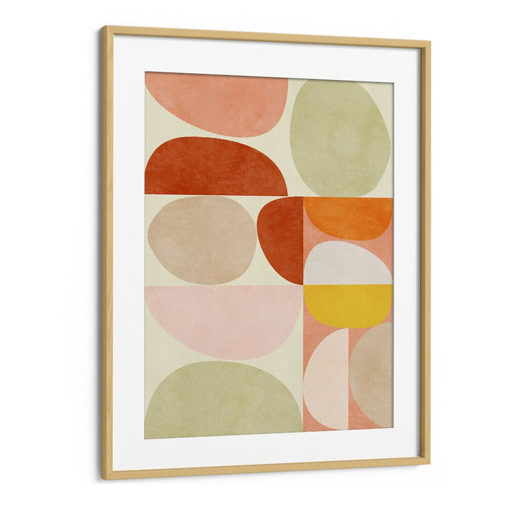 Elevate your decor with "Pastel Geometry," abstract paintings by Ana Rut Bre in an elegant oak wood frame.