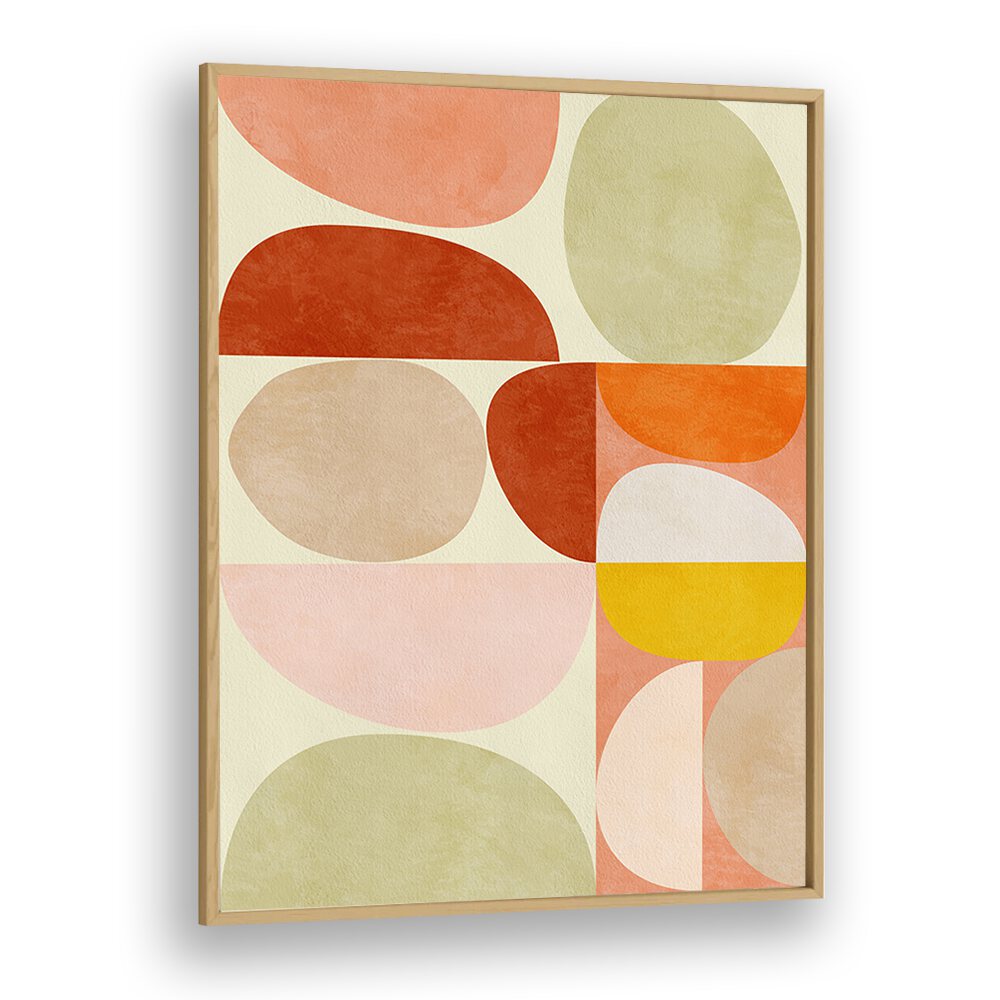 Elevate your decor with PASTEL GEOMETRY, ABSTRACT PAINTINGS by Ana Rut Bre, featuring vibrant shapes in a framed design.