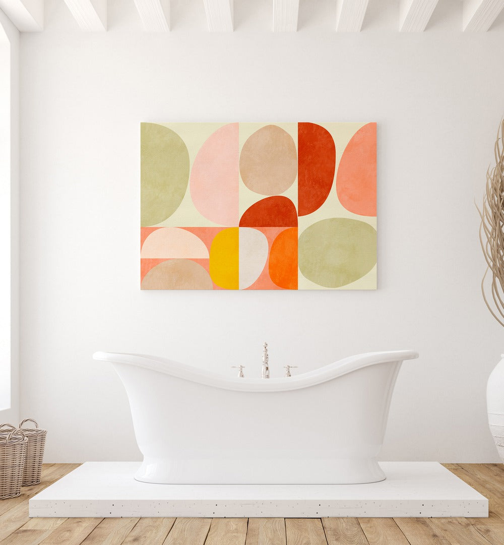 Transform your space with PASTEL GEOMETRY I, ABSTRACT PAINTINGS by Ana Rut Bre, showcasing vibrant geometric elegance.