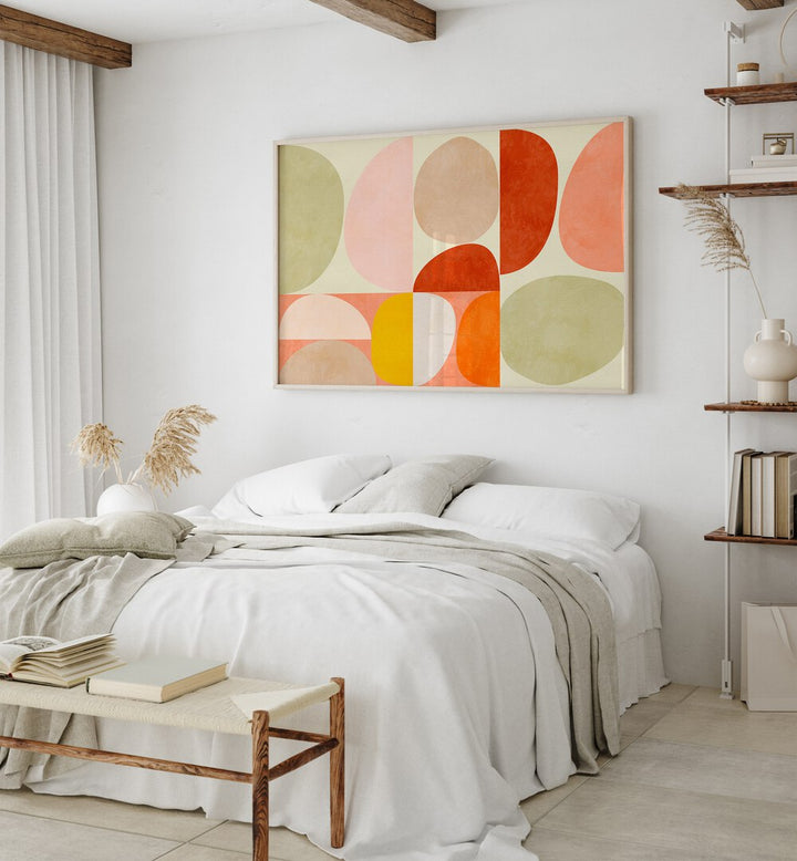 Bright and elegant "PASTEL GEOMETRY I, ABSTRACT PAINTINGS" by Ana Rut Bre enhances modern living spaces beautifully.