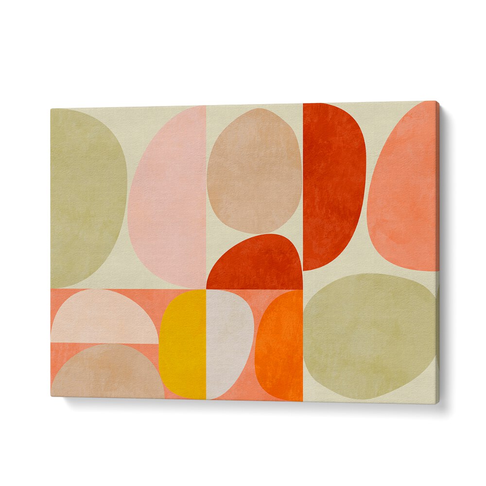 Colorful geometric shapes in "PASTEL GEOMETRY I, ABSTRACT PAINTINGS" by Ana Rut Bre elevate modern art in your space.