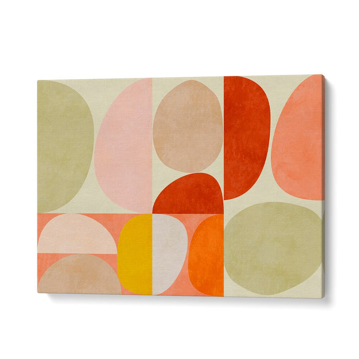 Colorful geometric shapes in "PASTEL GEOMETRY I, ABSTRACT PAINTINGS" by Ana Rut Bre elevate modern art in your space.