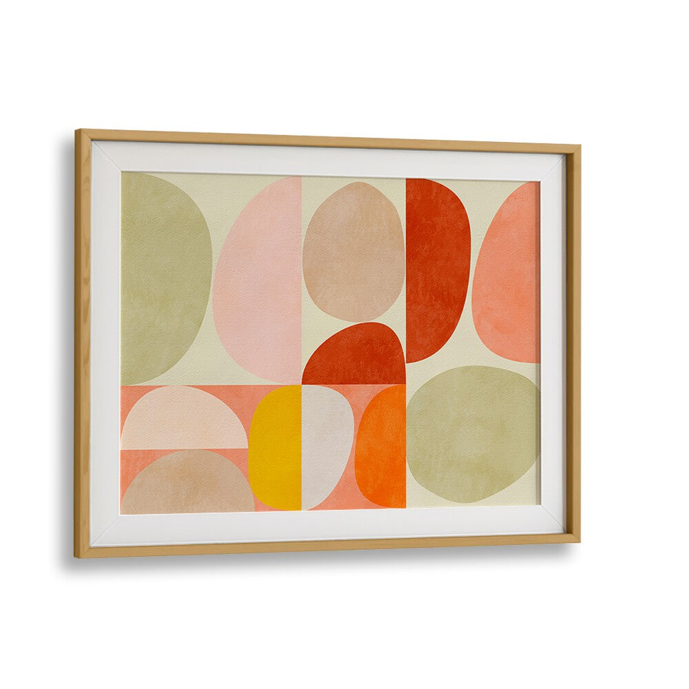 Pastel Geometry I, abstract paintings by Ana Rut Bre, showcases vibrant shapes in a modern oak frame. Perfect for any space.