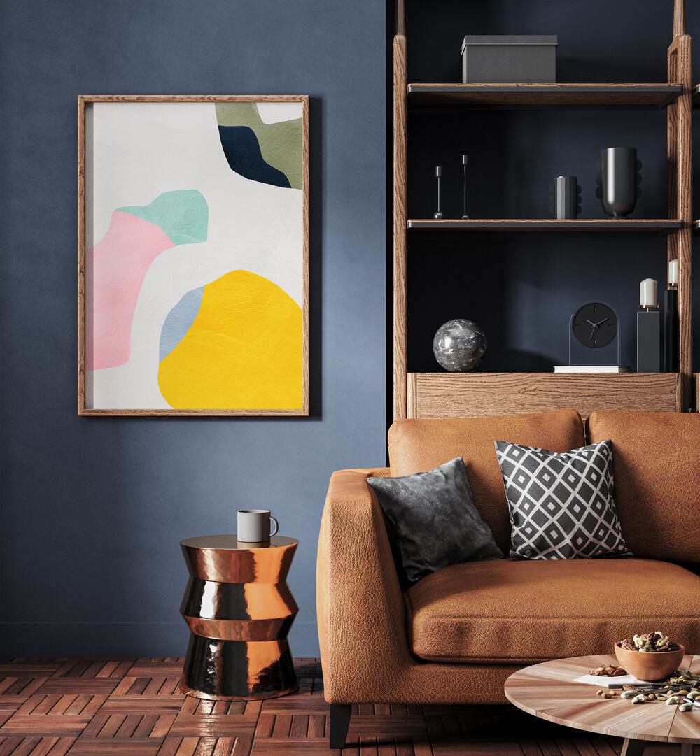 Bright and modern PASTEL MINIMAL SHAPES, ABSTRACT PAINTINGS by Ana Rut Bre enhance any living space with unique charm.