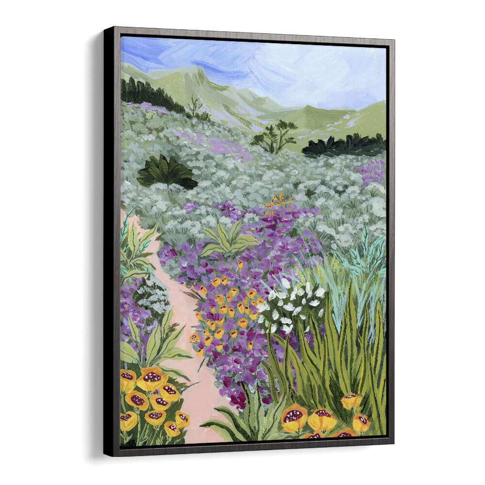 Vibrant flowers and lush greenery in "Path to the Pacific I, Landscape Paintings" by Sarah Gesek. Perfect for elegant decor.