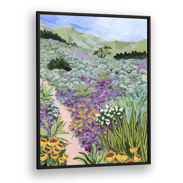 Vibrant flowers and lush greenery in "Path to the Pacific I, landscape paintings" by Sarah Gesek, perfect for modern decor.