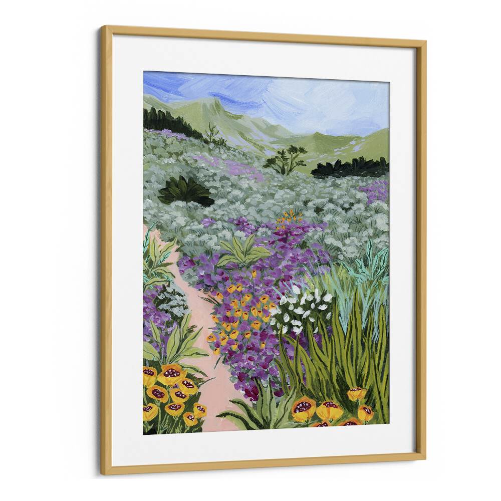 Vibrant "Path to the Pacific I" landscape painting by Sarah Gesek, framed elegantly to enhance your decor.
