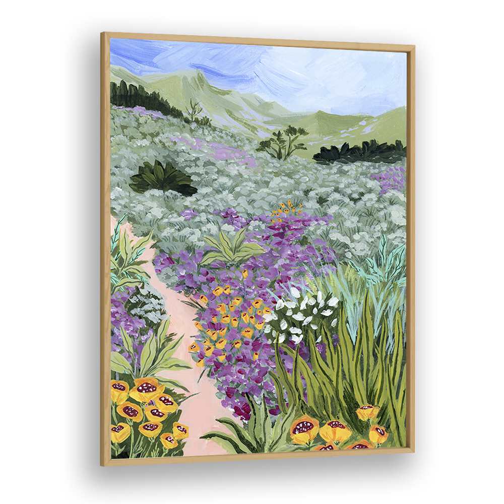 Vibrant floral landscape from "Path to the Pacific I, Landscape Paintings" by Sarah Gesek, framed elegantly.