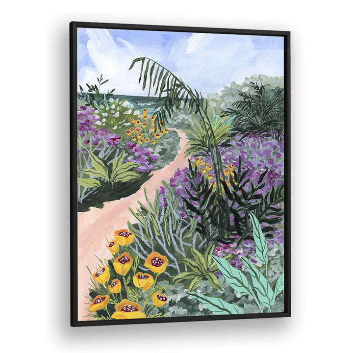 Breathtaking garden scene in "PATH TO THE PACIFIC II, LANDSCAPE PAINTINGS" by Sarah Gesek enhances any decor.