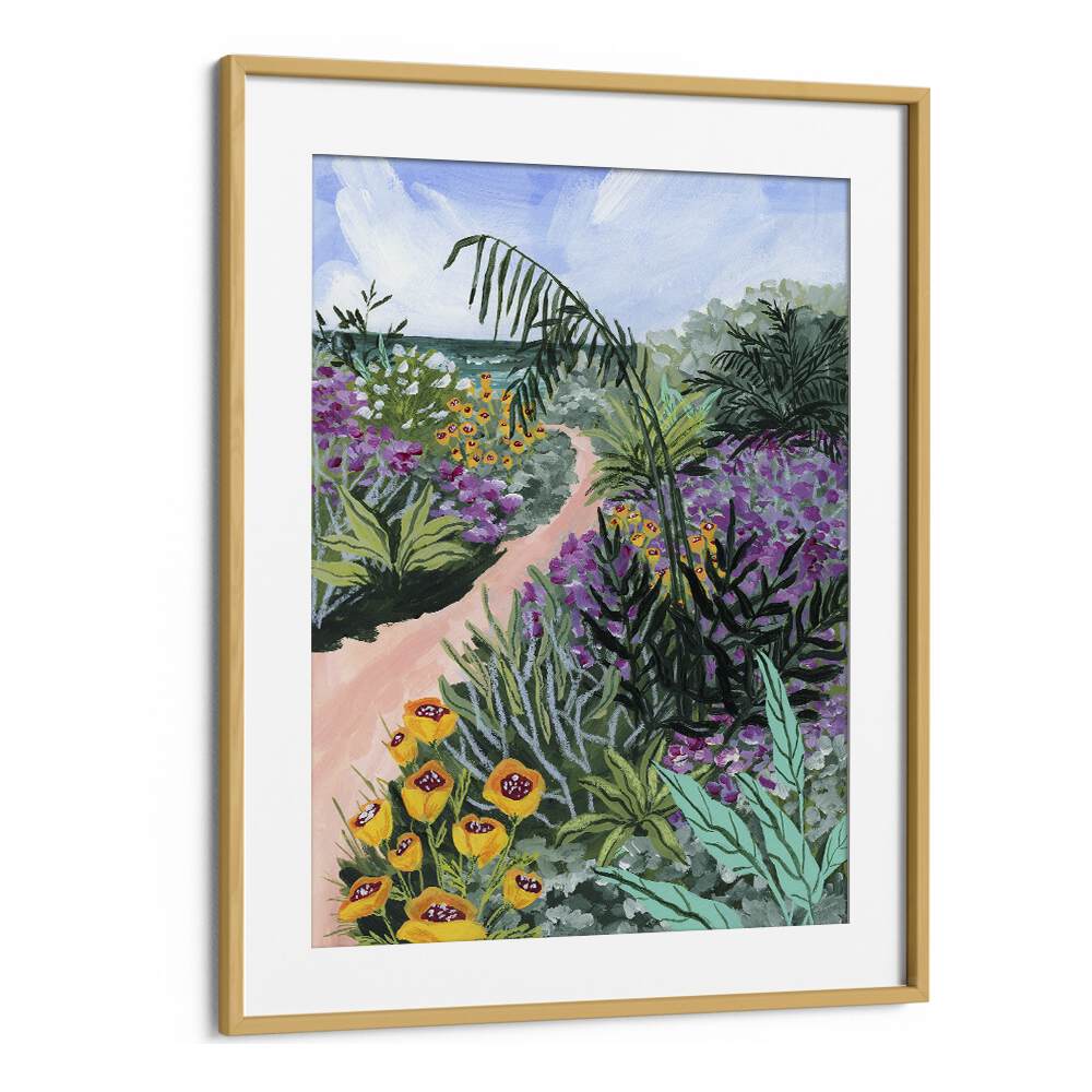 Bright and vibrant "Path to the Pacific II, Landscape Paintings" by Sarah Gesek, framed to enhance your decor.