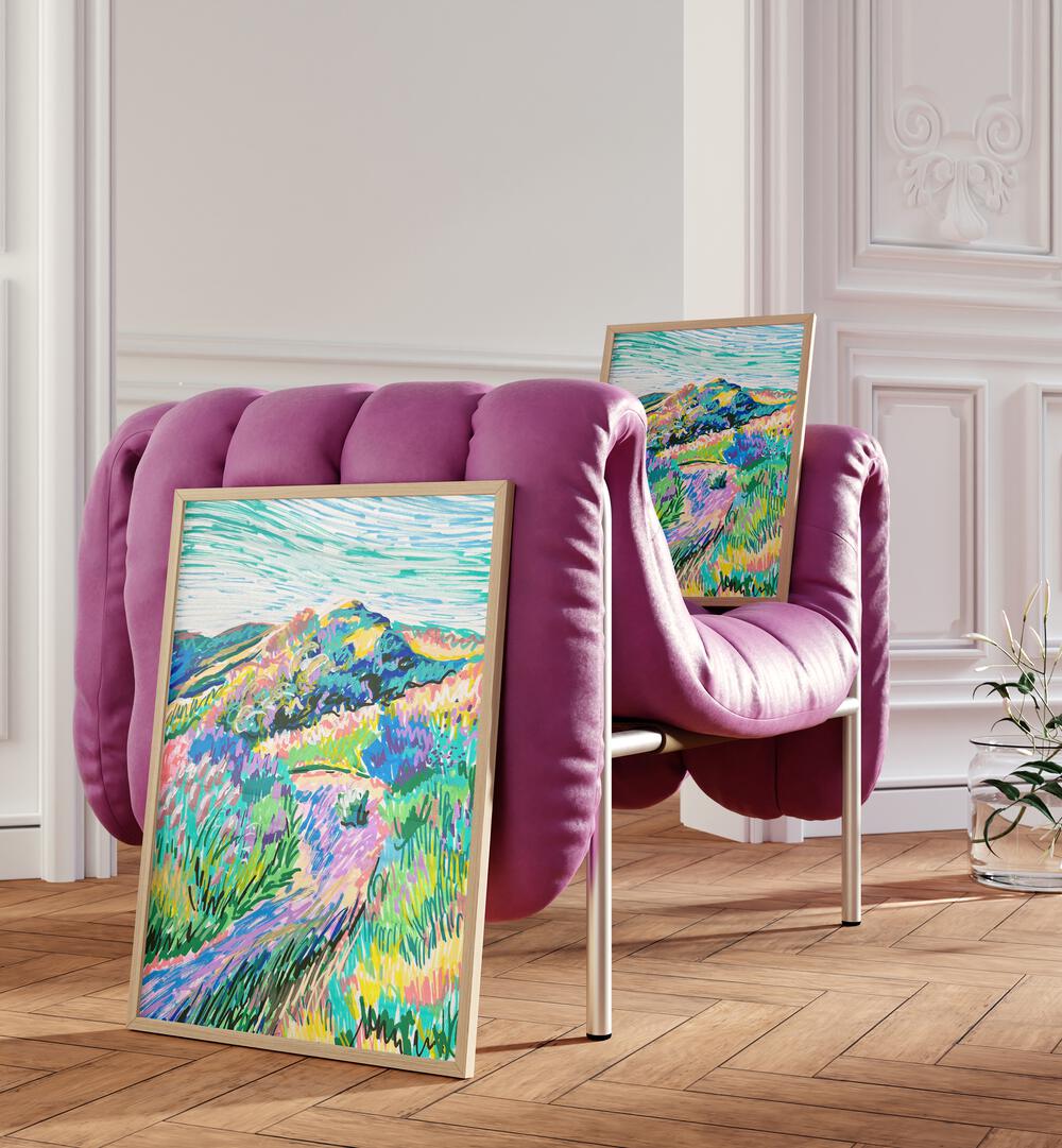 Vibrant PATHWAY, LANDSCAPE PAINTINGS displayed in a stylish setting by Key and Sea Creative, showcasing nature's beauty.