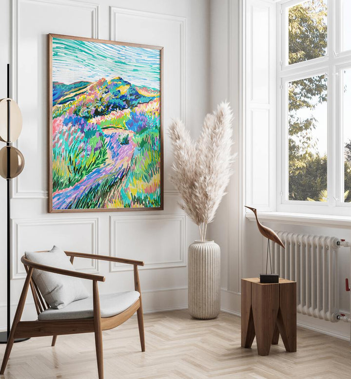 Vibrant PATHWAY, LANDSCAPE PAINTINGS showcasing nature's beauty in a stylish interior setting by Key and Sea Creative.