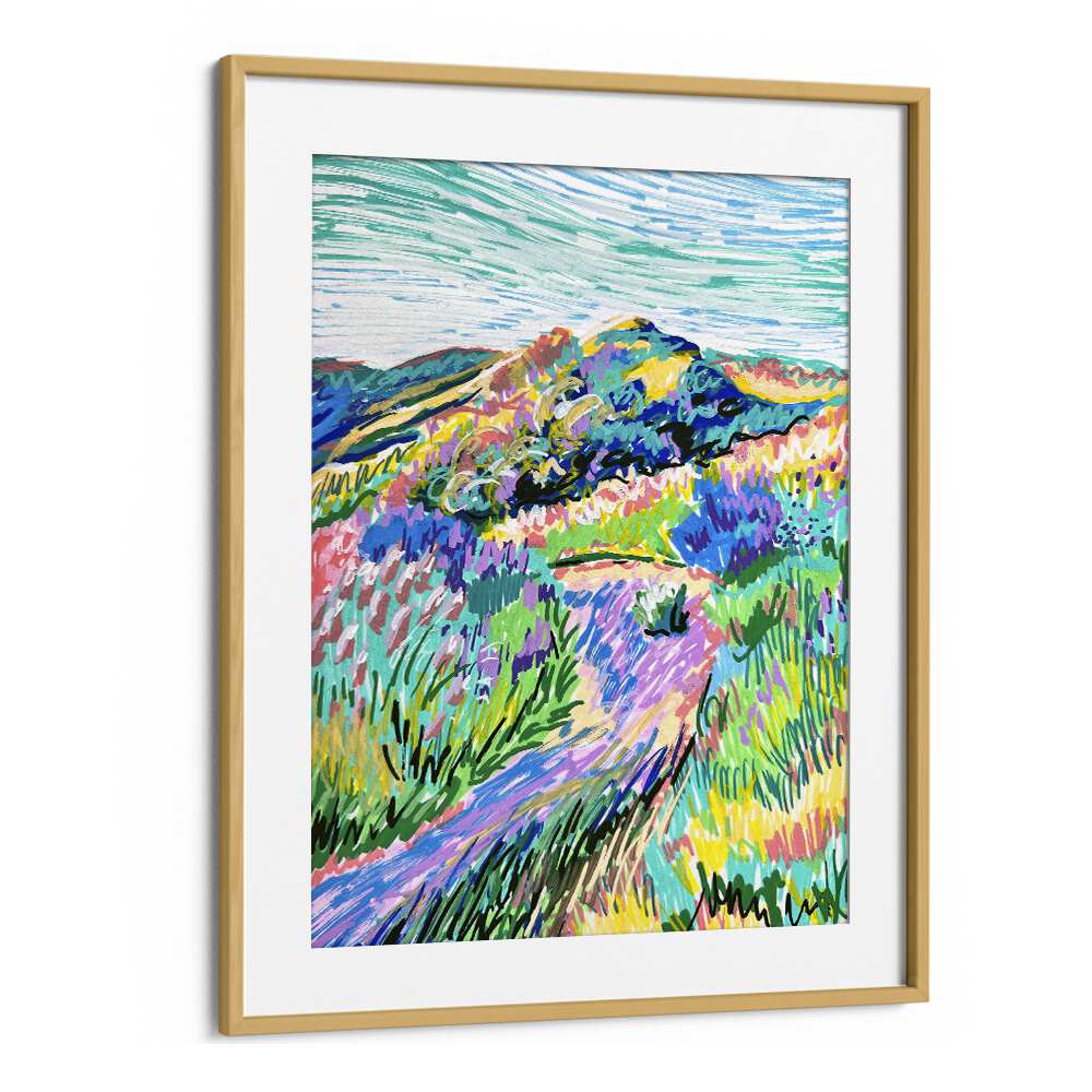 Vibrant PATHWAY, LANDSCAPE PAINTINGS in oak frame, showcasing nature's beauty by Key and Sea Creative.