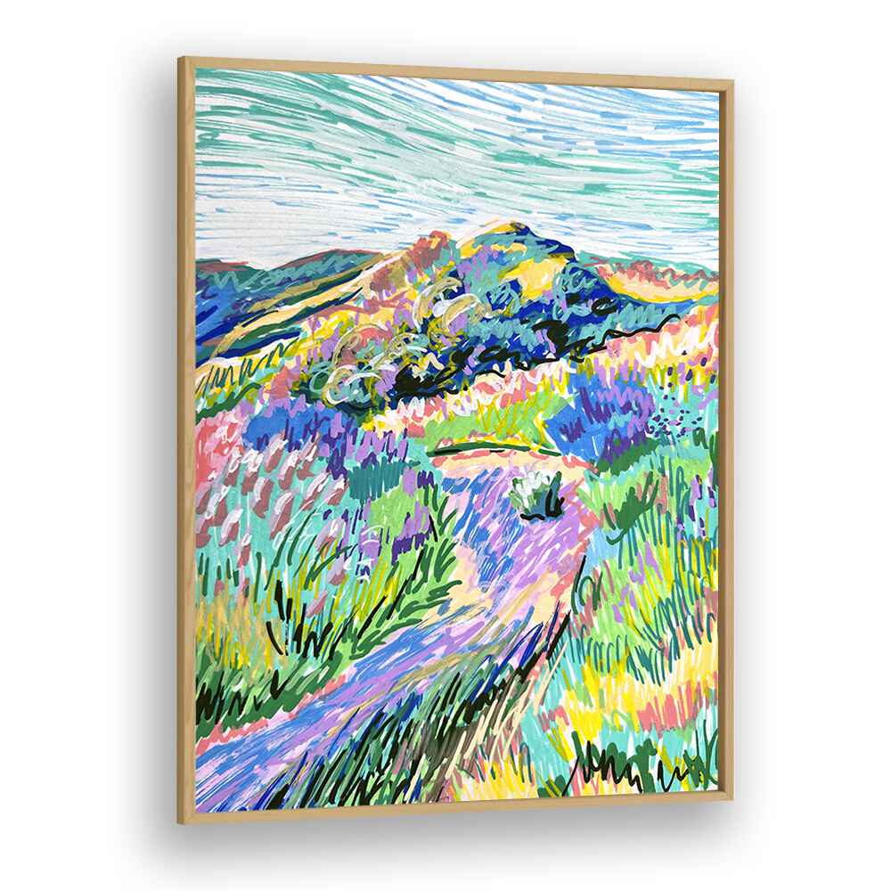 Vibrant PATHWAY, LANDSCAPE PAINTINGS by Key and Sea Creative, showcasing a colorful nature scene in an oak frame.