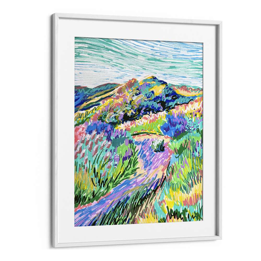 Vibrant PATHWAY, LANDSCAPE PAINTINGS by Key and Sea Creative, showcasing nature's beauty in a framed art print.
