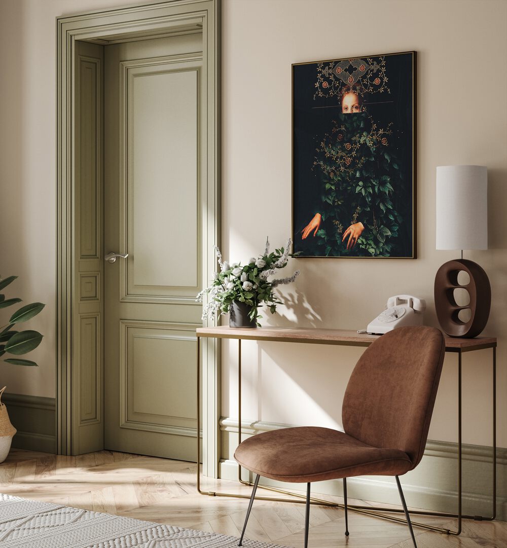 Stylish interior featuring "PATIENCE II, SURREAL ART PRINTS" by Frank Moth, adding creativity to your space.