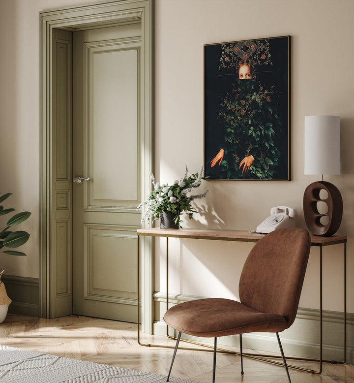 Stylish interior featuring "PATIENCE II, SURREAL ART PRINTS" by Frank Moth, adding creativity to your space.