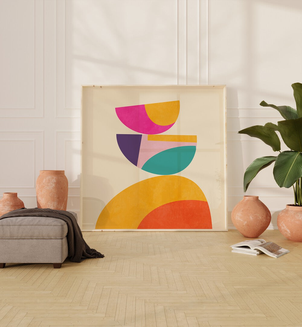 Bright and vibrant, PATTERN III MID BUNT IV, ABSTRACT PAINTINGS by Ana Rut Bre enhances any modern space beautifully.