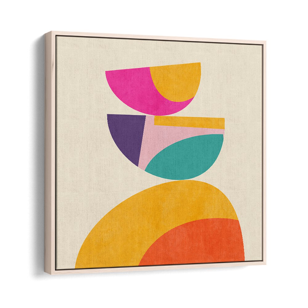 Colorful geometric shapes in PATTERN III MID BUNT IV, ABSTRACT PAINTINGS by Ana Rut Bre enhance modern decor.
