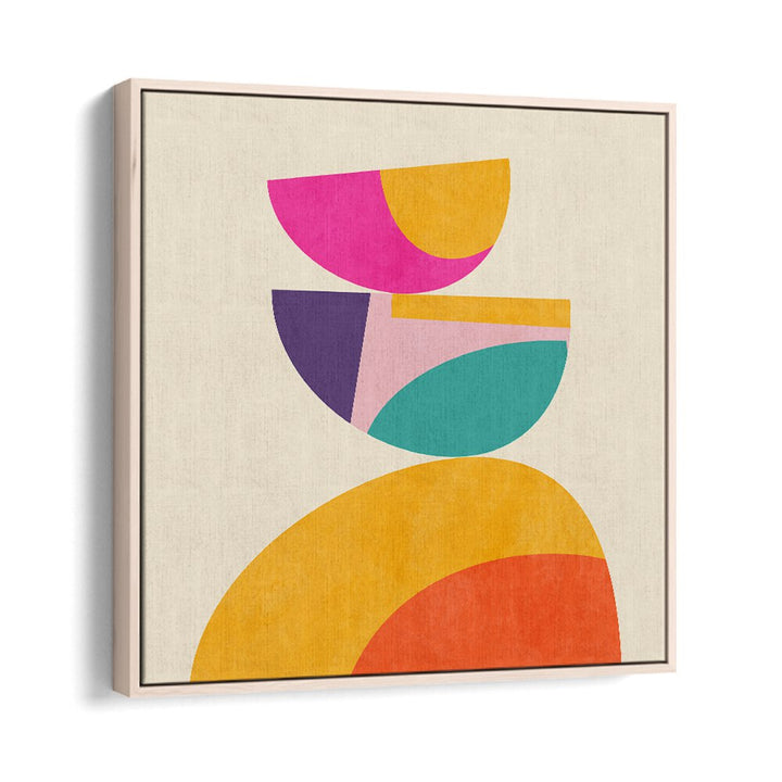 Colorful geometric shapes in PATTERN III MID BUNT IV, ABSTRACT PAINTINGS by Ana Rut Bre enhance modern decor.