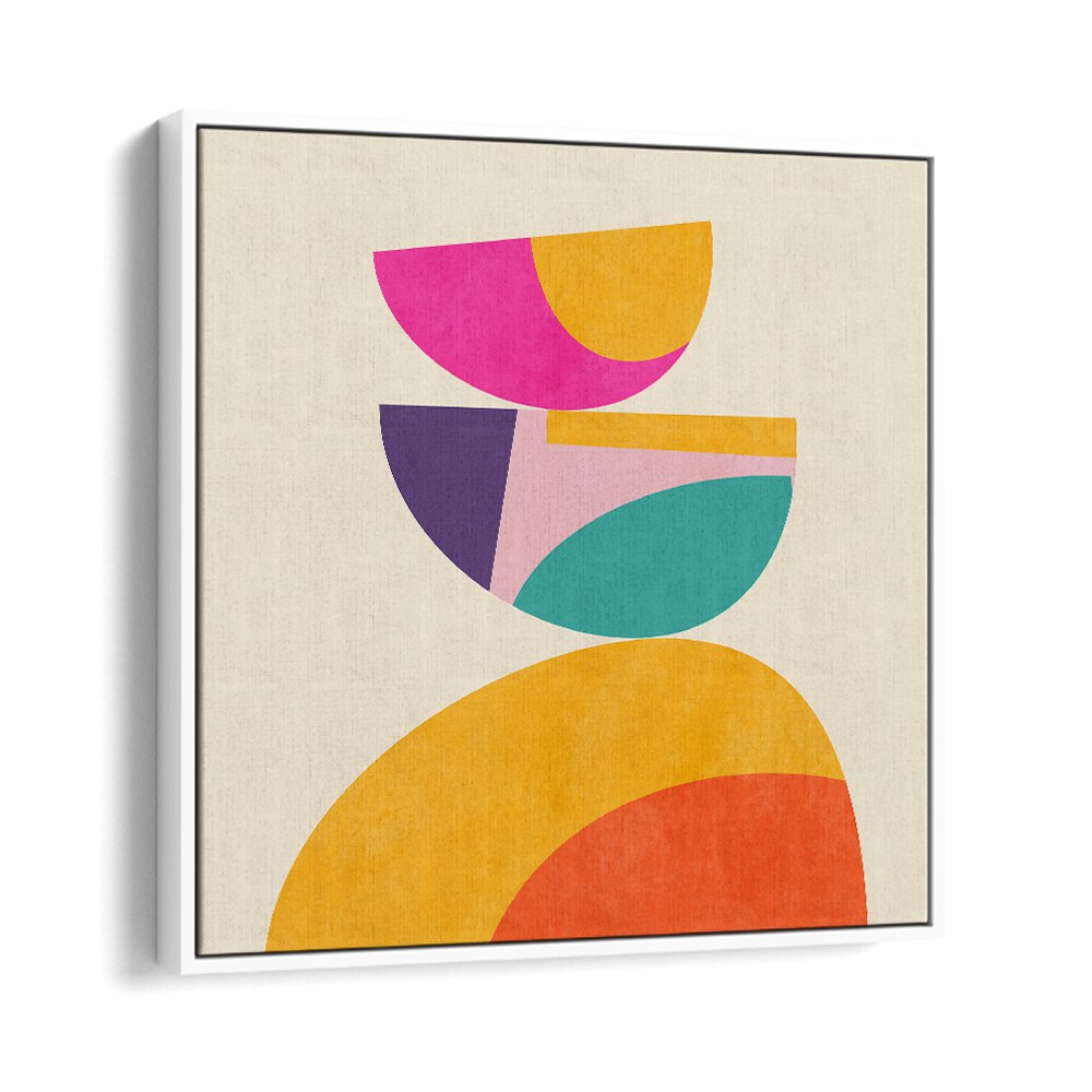 Colorful geometric shapes in PATTERN III MID BUNT IV, ABSTRACT PAINTINGS by Ana Rut Bre enhance modern decor.