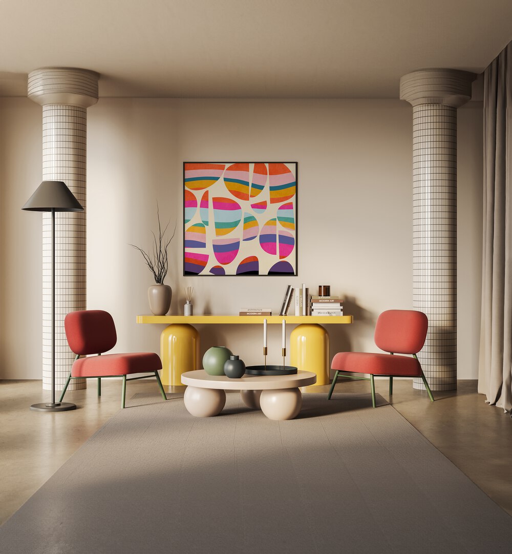 Bright and colorful, the PATTERN III MID BUNT V KOPIE, ABSTRACT PAINTINGS by Ana Rut Bre transforms your space.