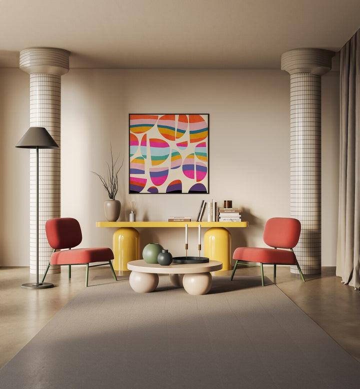 Bright and colorful, the PATTERN III MID BUNT V KOPIE, ABSTRACT PAINTINGS by Ana Rut Bre transforms your space.