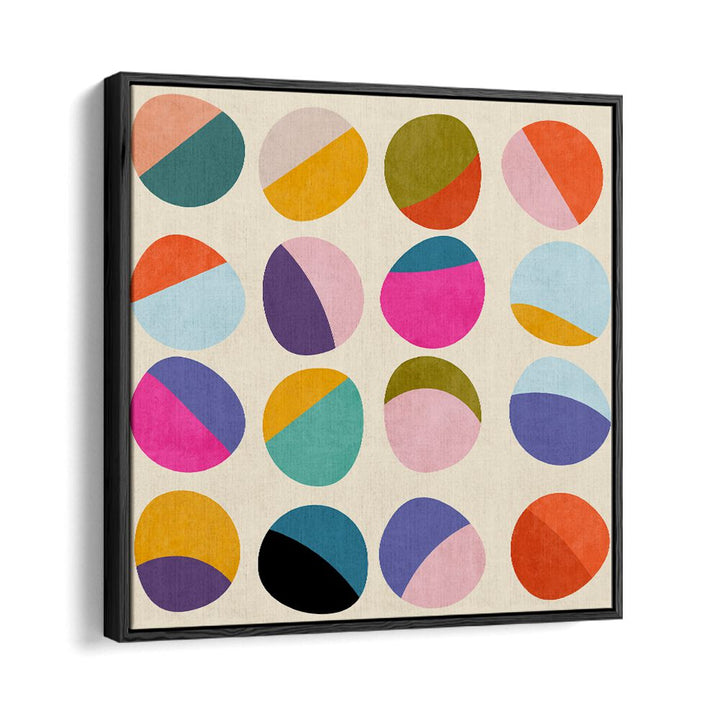 Colorful geometric circles create a vibrant display in the PATTERN III MID BUNT VI KOPIE, ABSTRACT PAINTINGS by Ana Rut Bre.