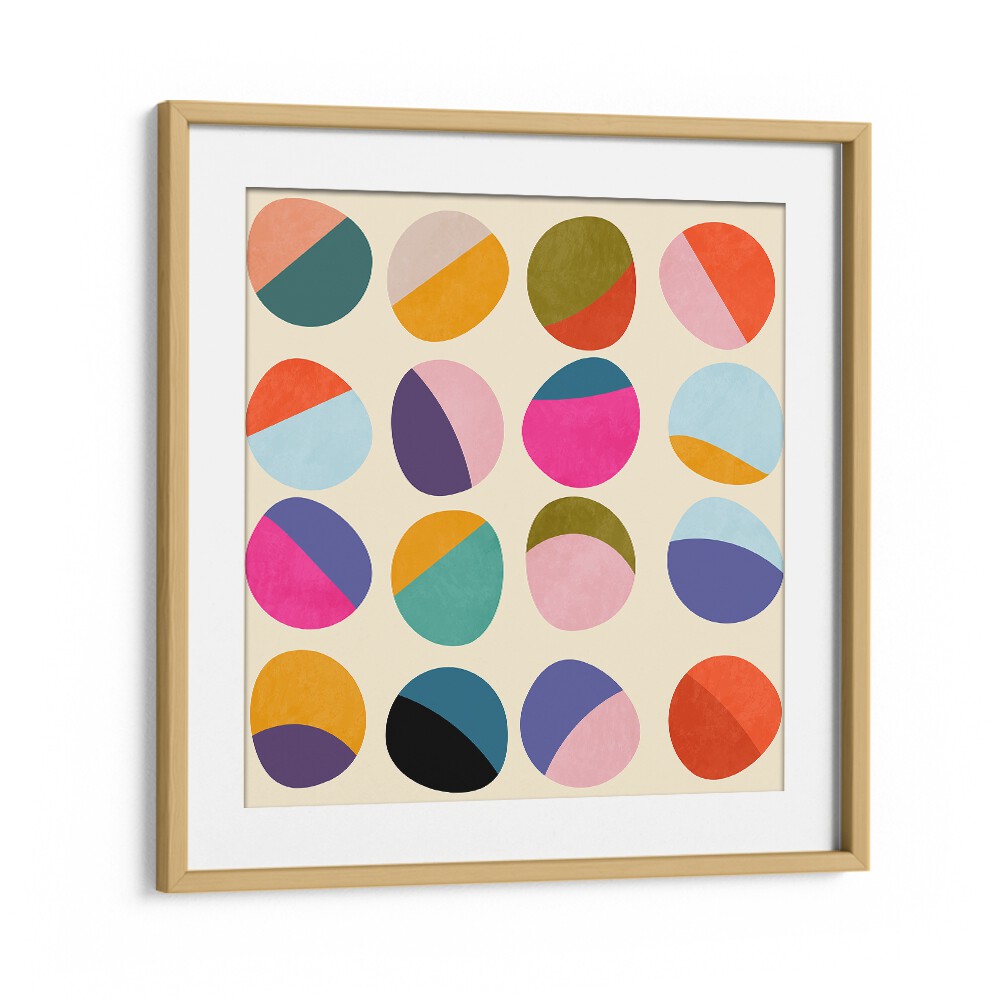 Colorful arrangement of circles in the PATTERN III MID BUNT VI KOPIE, ABSTRACT PAINTINGS by Ana Rut Bre. Perfect for modern decor.