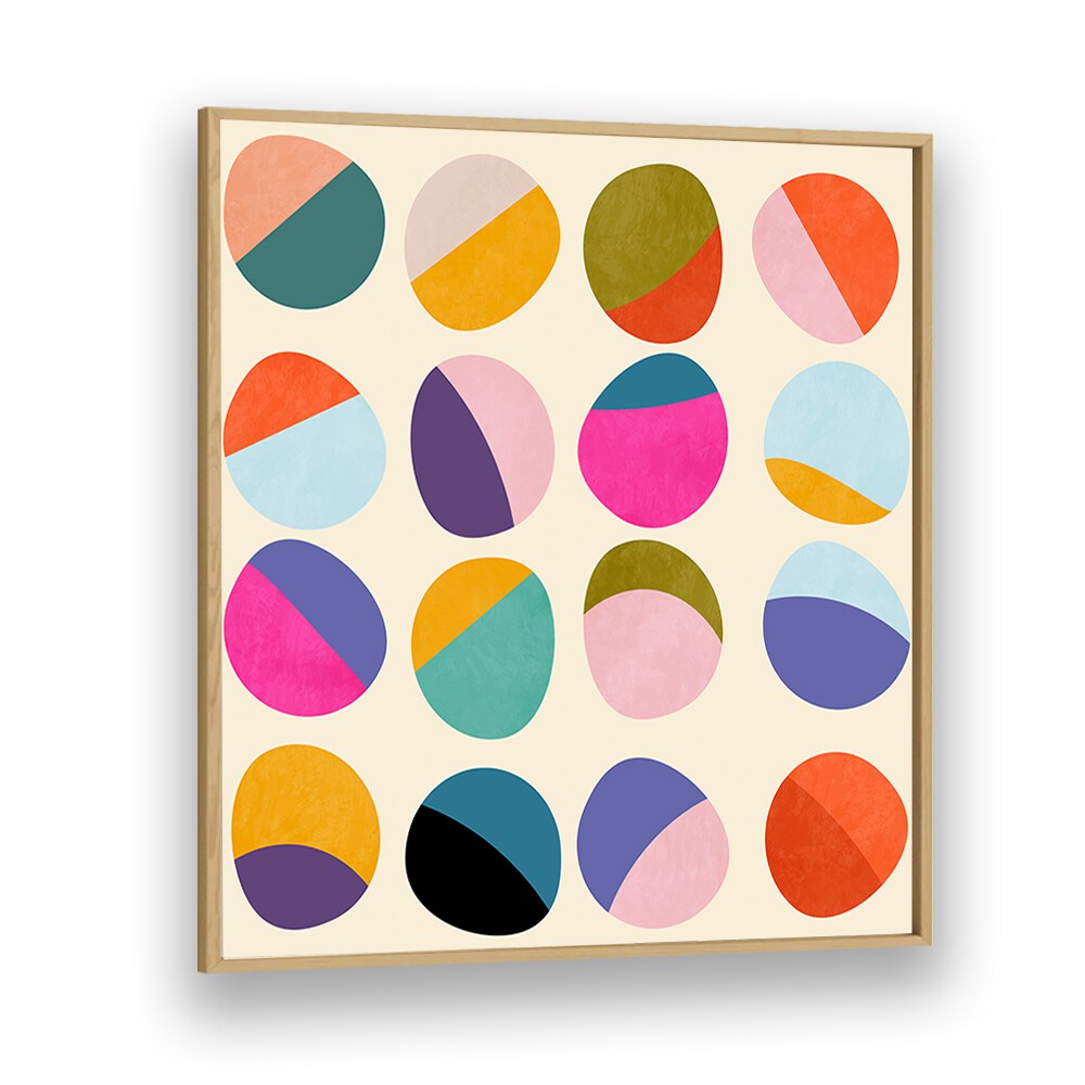 Colorful geometric shapes in the PATTERN III MID BUNT VI KOPIE, ABSTRACT PAINTINGS by Ana Rut Bre enhance modern decor.