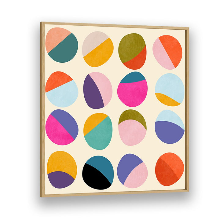 Colorful geometric shapes in the PATTERN III MID BUNT VI KOPIE, ABSTRACT PAINTINGS by Ana Rut Bre enhance modern decor.