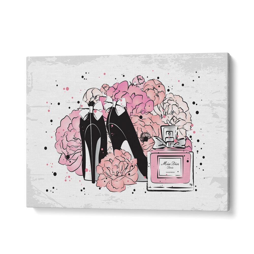 Elevate your decor with PEONY FASHION, FASHION POSTERS featuring chic heels and vibrant peonies by Martina.