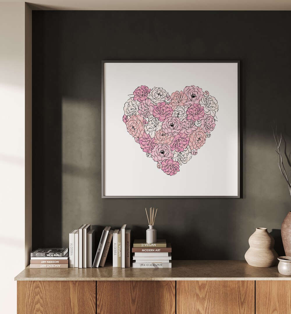 Elegant PEONY HEART fashion posters by Martina showcase a stunning floral heart, perfect for stylish home decor.