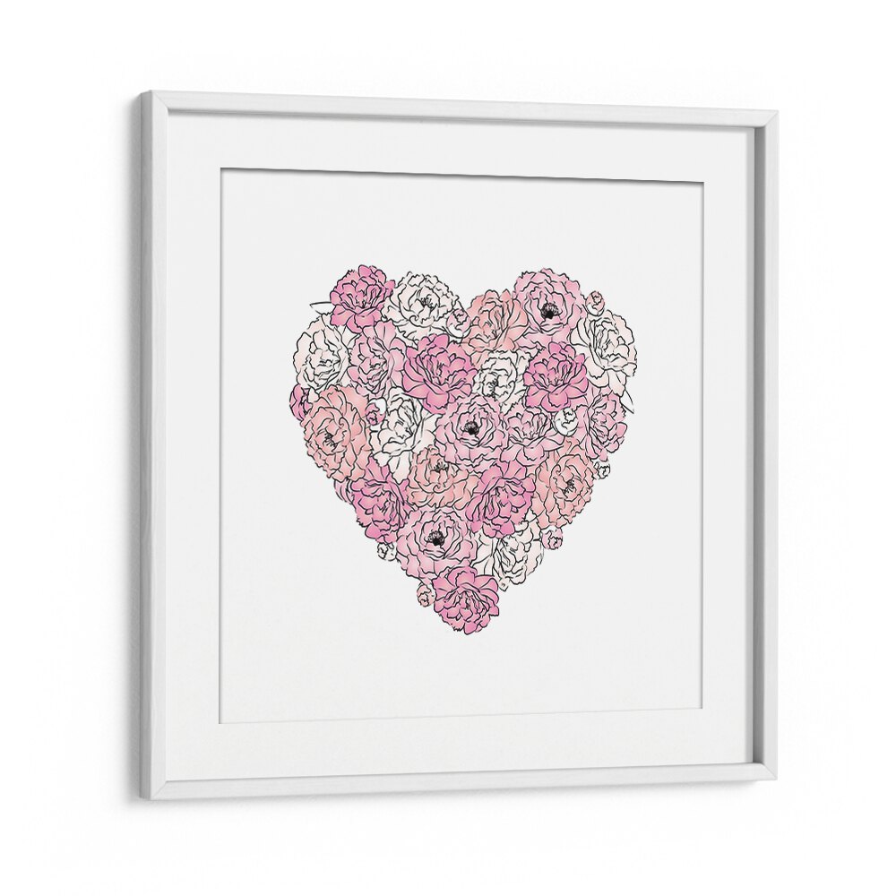 Elegant PEONY HEART fashion posters by Martina, showcasing floral art in a stylish white frame for chic decor.
