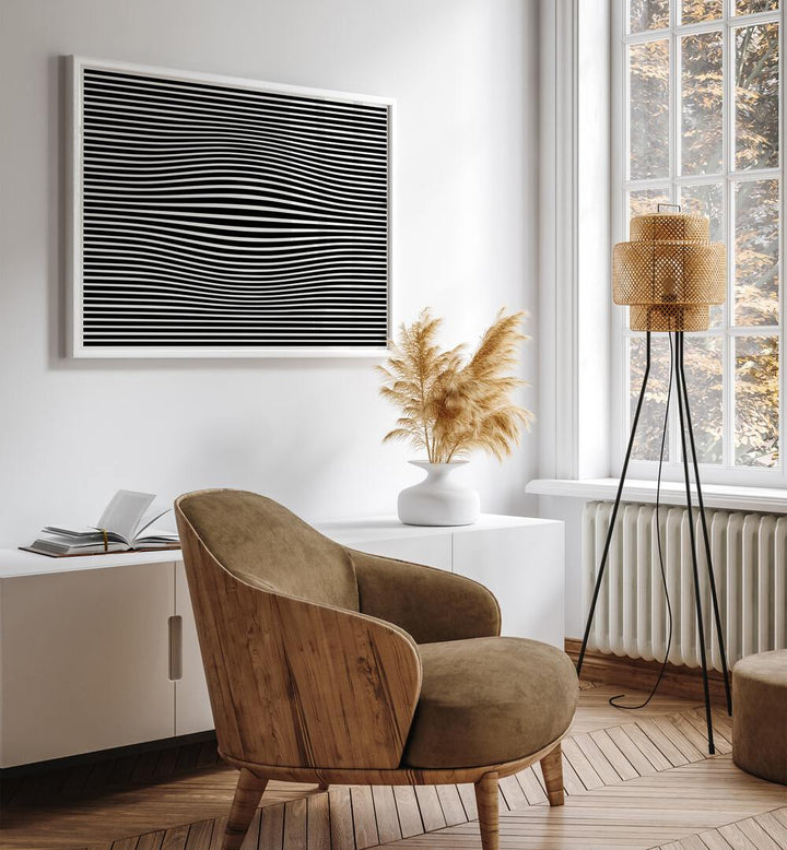 Elegant living room featuring PERCEPTIVE PHANTASMAGORIA, ABSTRACT PAINTINGS by Preayna, enhancing the modern decor.