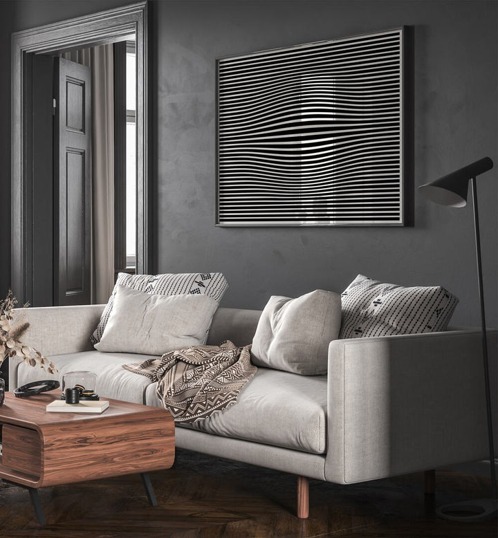 Stylish living room featuring PERCEPTIVE PHANTASMAGORIA, ABSTRACT PAINTINGS by Preayna, enhancing modern decor.