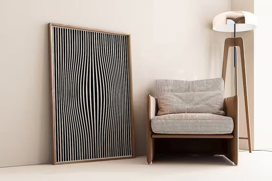 Stylish interior featuring PERCEPTIVE PHANTASMAGORIA, ABSTRACT PAINTINGS by Preayna, enhancing modern decor.