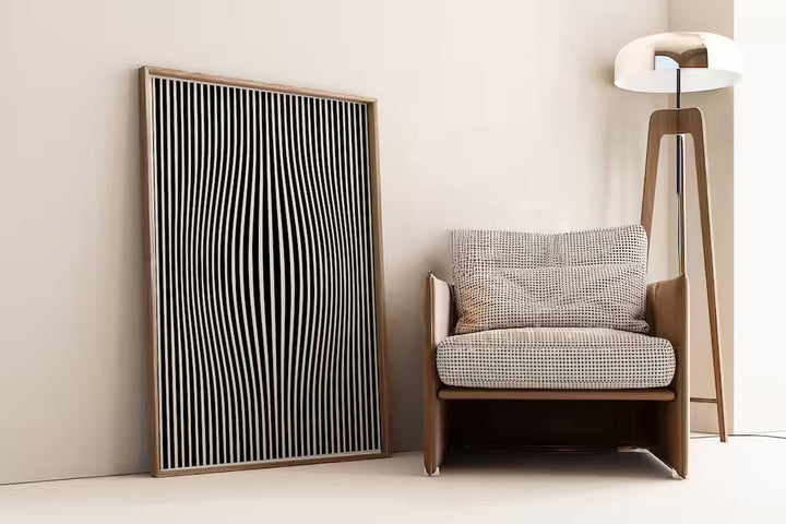 Stylish interior featuring PERCEPTIVE PHANTASMAGORIA, ABSTRACT PAINTINGS by Preayna, enhancing modern decor.