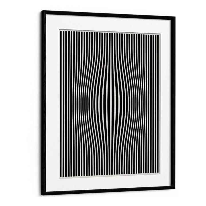Stylish PERCEPTIVE PHANTASMAGORIA, ABSTRACT PAINTINGS by Preayna, featuring striking black and white lines in a frame.