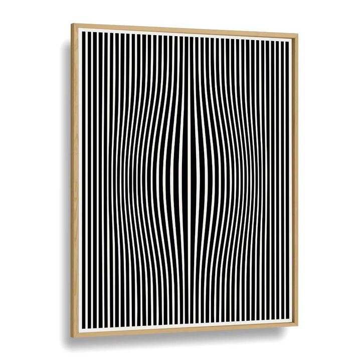 Perceptive Phantasmagoria, abstract paintings by Preayna, featuring captivating wavy lines in a sleek oak frame.