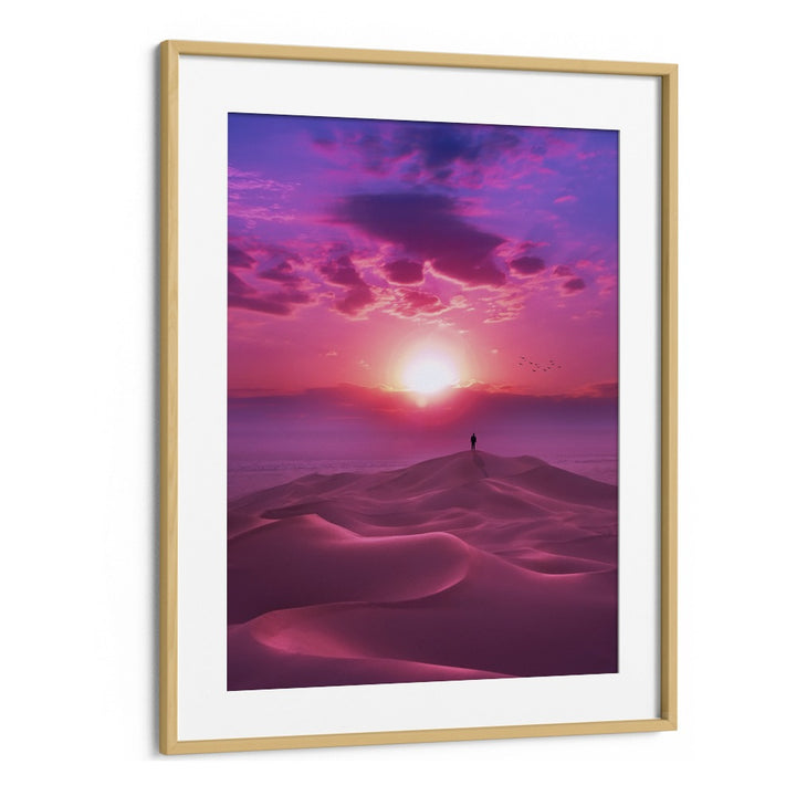 "PERFECT SUNRISE, SURREAL ART PRINTS showcases a vibrant desert scene, framed beautifully for your art collection."
