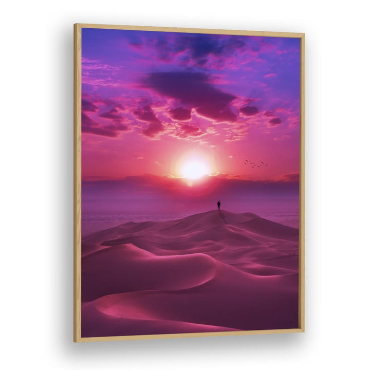 Stunning "PERFECT SUNRISE, SURREAL ART PRINTS" by Ritvik Takkar, depicting a vibrant desert sunset scene.