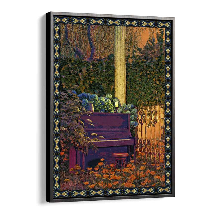 Surreal art print "PIANO IN FOREST" by Cosmo Zach, blending nature and music in a vibrant, enchanting scene.