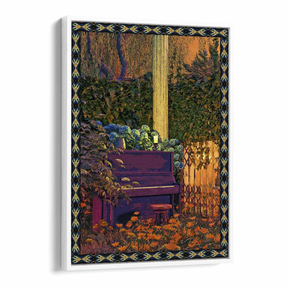 Surreal art print "PIANO IN FOREST" by Cosmo Zach, blending nature and music for a captivating home decor piece.