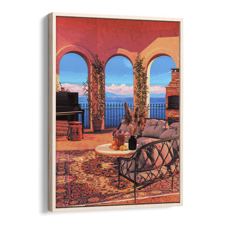 Experience "PIANO TERRACE, SURREAL ART PRINTS" by Cosmo Zach, blending vibrant colors and surreal elegance for your decor.