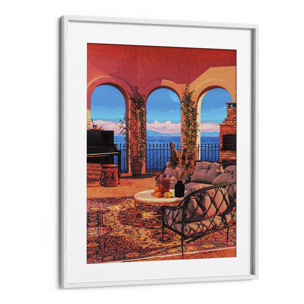 "PIANO TERRACE, SURREAL ART PRINTS by Cosmo Zach transforms your space with enchanting surrealism in vibrant colors."