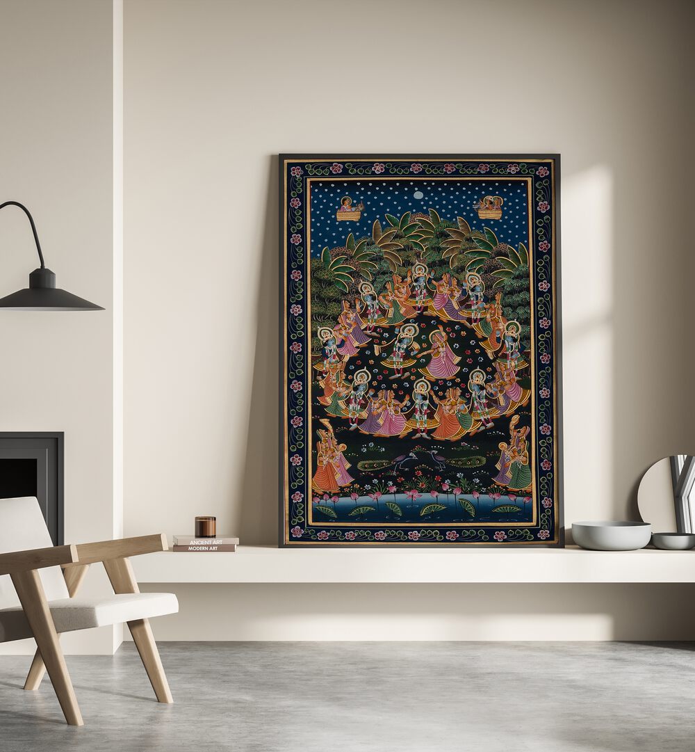 Vibrant PICHWAI PAINTINGS VIII, INDIAN ART PAINTINGS showcasing Rajasthan's artistic heritage in a stylish setting.