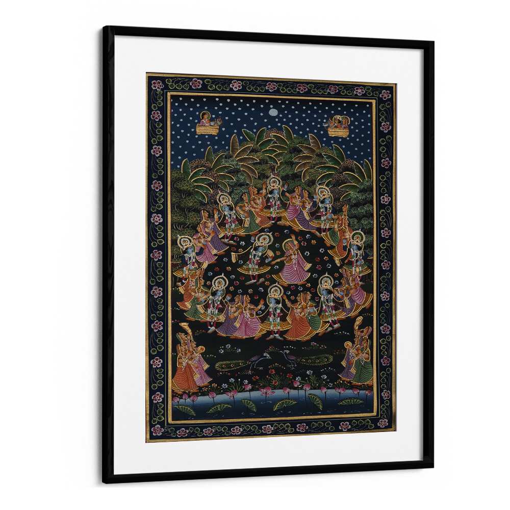 Vibrant PICHWAI PAINTINGS VIII, INDIAN ART PAINTINGS, showcasing Rajasthan's artistic heritage in a sleek black frame.